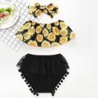 Shein Girls Sunflower Top & Lace Layer Shorts Set
