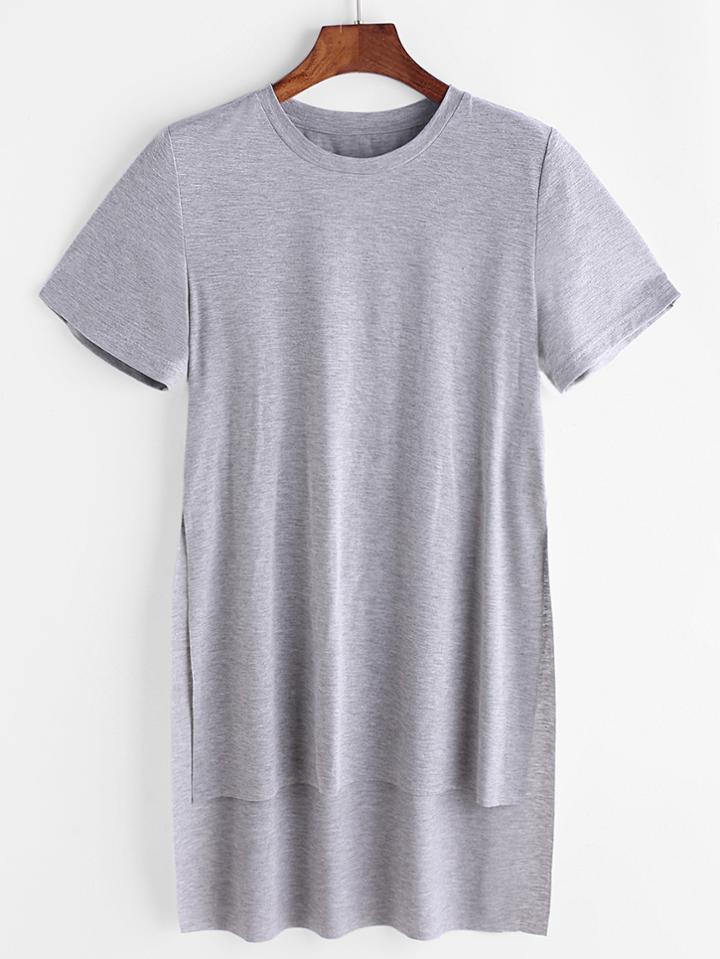 Shein Split Side Stepped Hem Heathered Tee