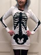Shein White Black Skeleton Print Slim Sweatshirt