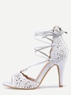 Shein Laser-cut Lace-up Peep Toe D'orsay Pumps - White