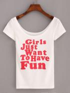 Shein Scoop Neck Letter Print T-shirt - White