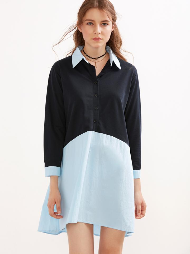 Shein Color Block Button Front Shirt Dress