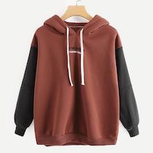 Shein Contrast Sleeve Slogan Print Hoodie