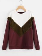 Shein Cut And Sew Faux Fur Panel Sweatshirt