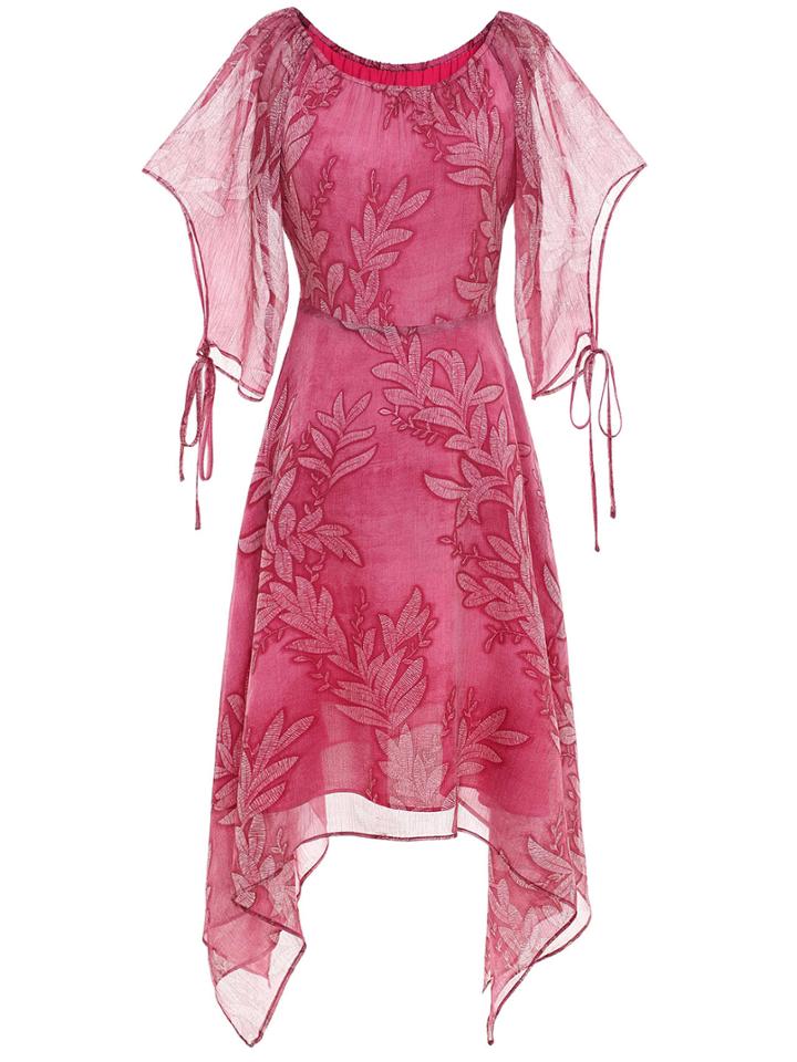 Shein Tie Sleeve Leaves Print Asymmetric Dress