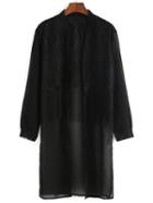 Shein Black Long Sleeve Lace Chiffon Cardigan