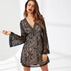 Shein Plunging Neck Zip Back Lace Dress