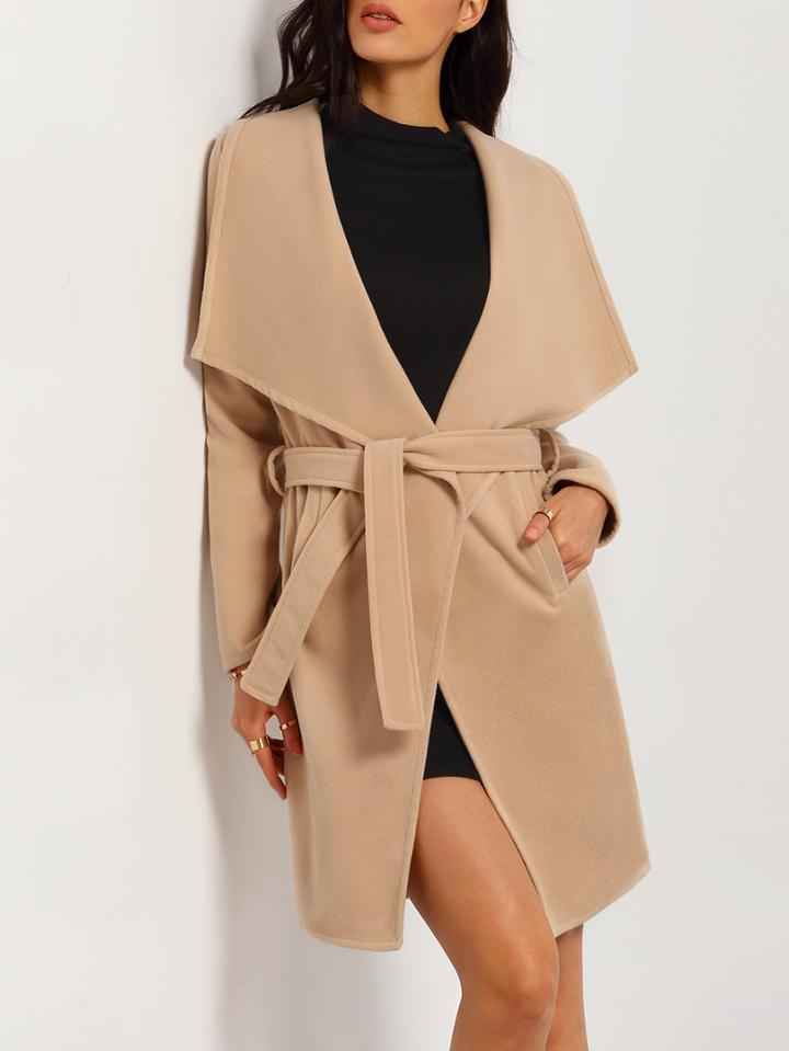 Shein Apricot Lapel Tie-waist Loose Coat