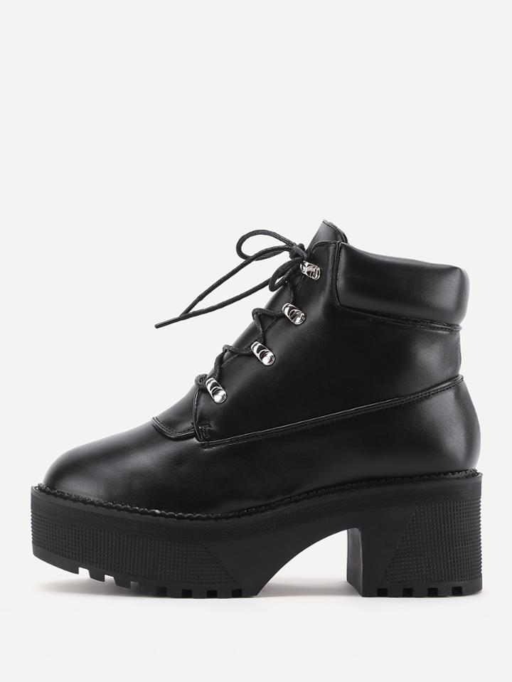 Shein Pu Platform Lace Up Ankle Boots