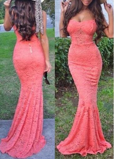 Rosewe Zipper Closure Lace Strappy Maxi Dress
