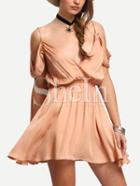 Shein Pink Spaghetti Strap Drapped Back Peasant Dress