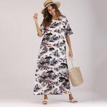 Shein Graphic Print Pocket Longline Dress