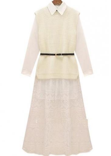 Rosewe Fine Quality Long Sleeve White Two Pieces Dress