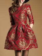 Shein Red Jacquard Pockets A-line Dress