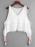 Shein Tassel Tied Eyelet Embroidered Hanky Hem Tank Top