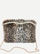 Shein Leopard Beaded Faux Fur Clutch With Chain Strap