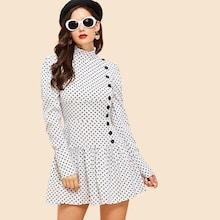 Shein Single Breasted Polka Dot Dress