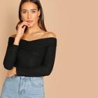 Shein Crisscross Ribbed Bardot Top