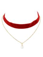 Shein Red Gothic Wide Velvet Choker Chain Necklace