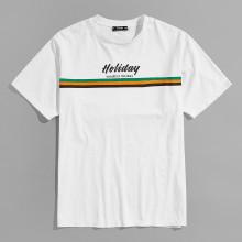 Shein Men Letter & Stripe Print T-shirt