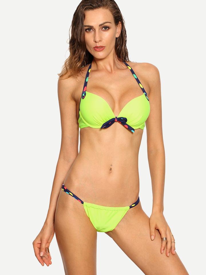 Shein Contrast Trim Yellow Push-up Bikini Set