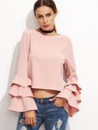 Shein Pink Keyhole Back Layered Bell Sleeve Top