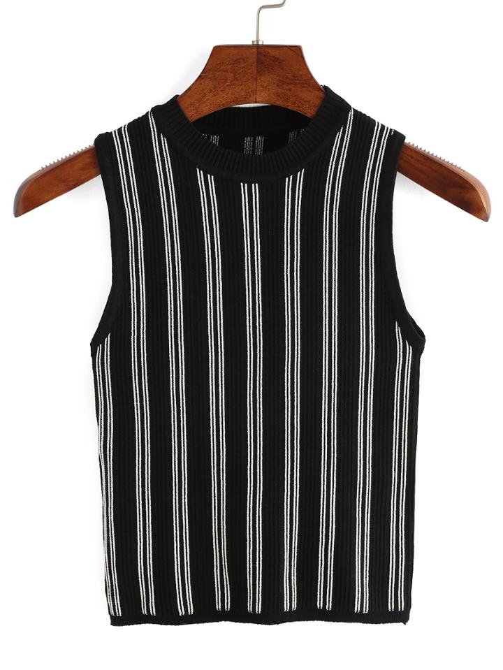 Shein Vertical Striped Knitted Tank Top - Black