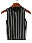 Shein Vertical Striped Knitted Tank Top - Black