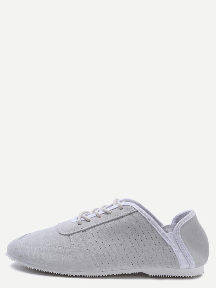 Shein Grey Faux Leather Lace Up Topstitch Elastic Sneakers