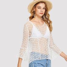 Shein Fluted Sleeve Crochet Top