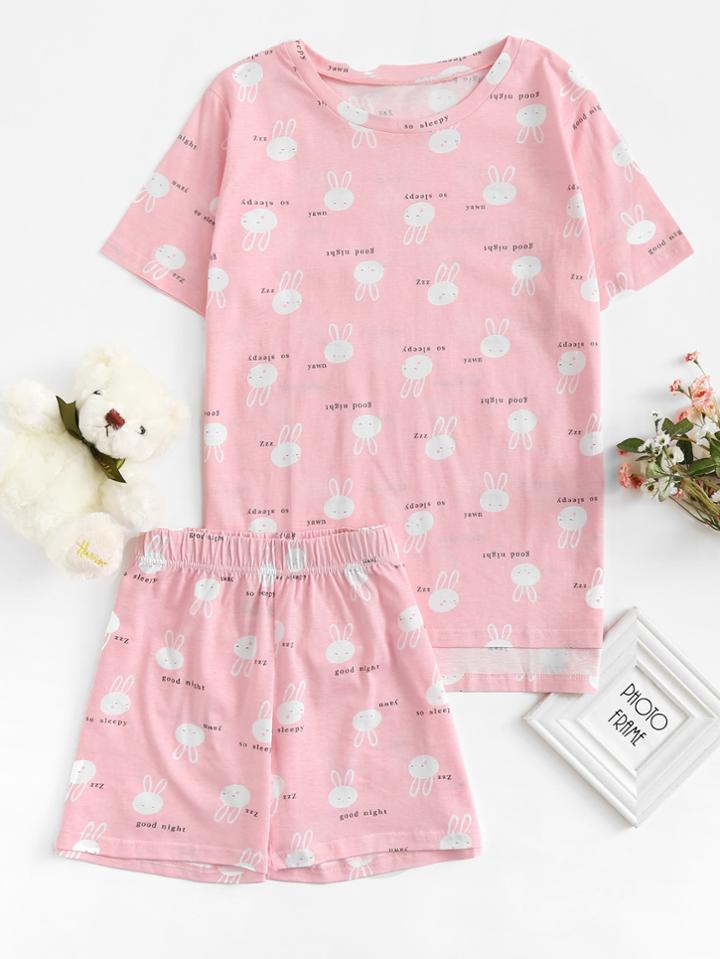 Shein Rabbit Print Short Pajama Set