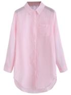 Shein Pink Striped Curved Hem Shirt