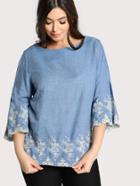 Shein Eyelet Quarter Sleeve Top Blue