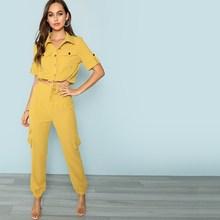 Shein Button & Pocket Front Collar Neck Top & Pants Set