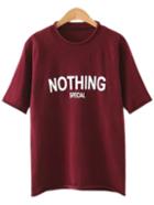Shein Wine Red Nothing Print Knit Casual T-shirt