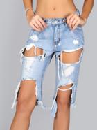 Shein Distressed Cutout Frayed Hem Jeans