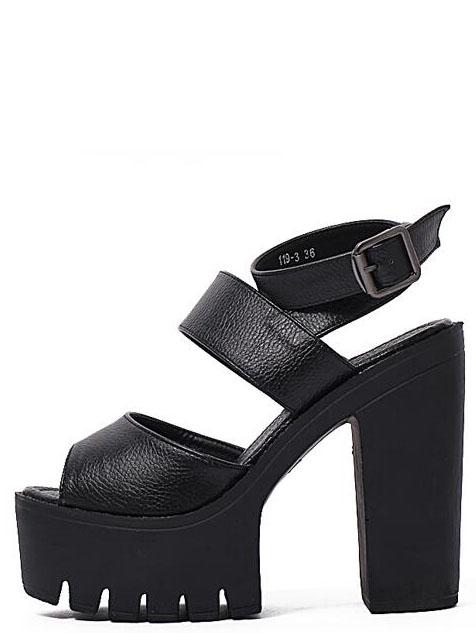 Shein Black Platform Buckle Strap Sandals