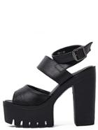 Shein Black Platform Buckle Strap Sandals
