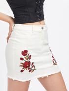 Shein Flower Embroidered Raw Cut Fitted Skirt