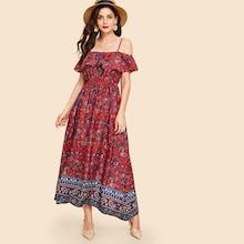 Shein Ruffle Trim Mixed Print Longline Dress