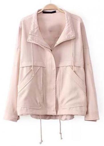 Rosewe Latest Pink Turndown Collar Long Sleeve Coat With Zip