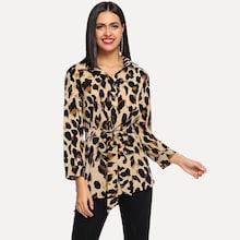 Shein Button Front Belted Leopard Print Top