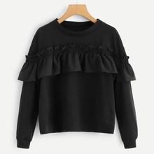 Shein Frill Trim Solid Sweatshirt