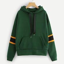 Shein Striped Sleeve Kangaroo Pocket Hoodie