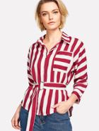 Shein O-ring Belted Striped Shirt