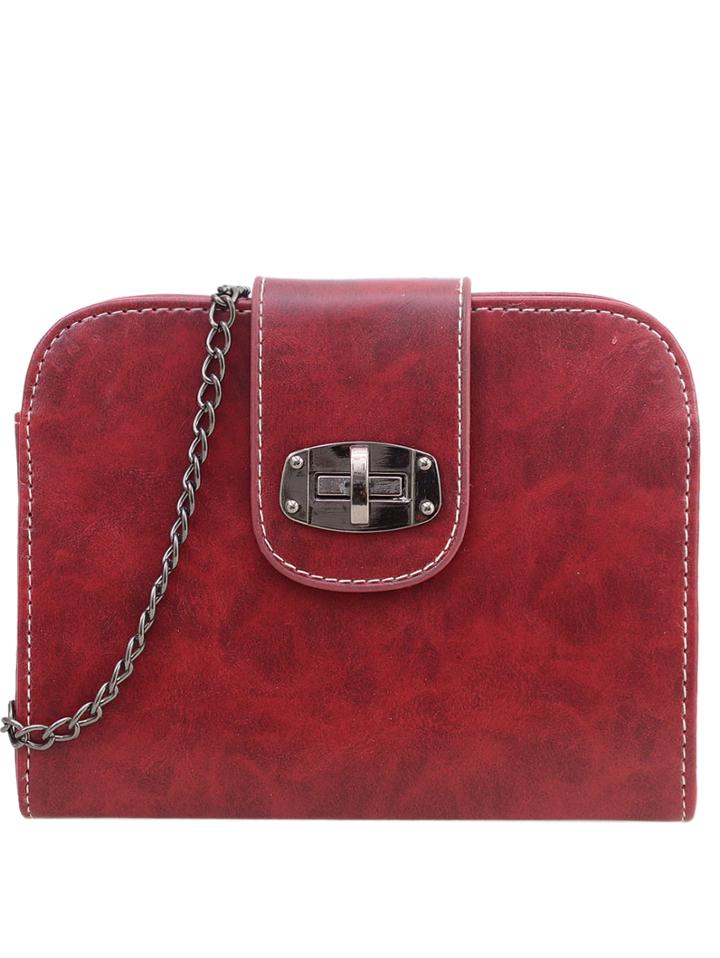 Shein Folded Turnlock Strap Chain Bag - Burgandy