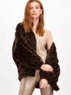 Shein Leopard Print Drop Shoulder Faux Fur Jacket