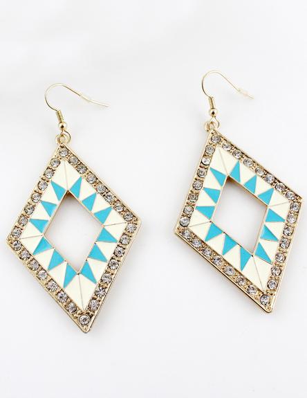 Shein Blue Geometric Gold Crystal Dangle Earrings