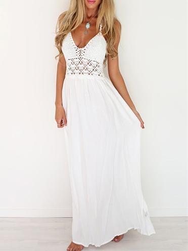 Shein Halter Backless Lace Insert Maxi Dress