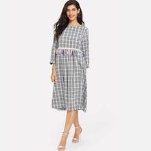 Shein Fringe Trim Button Detail Checked Dress